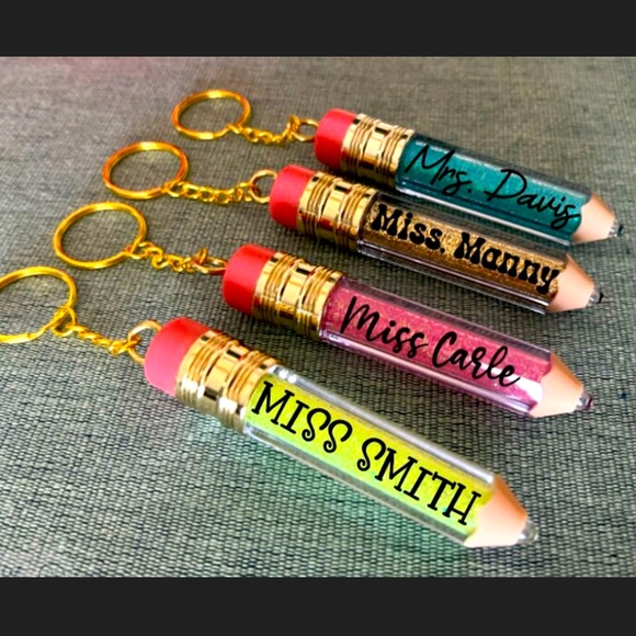 Personalized Glitter Pencil Keychain Teacher Gift Lanyard Keys Name Bag ID - Picture 1 of 2